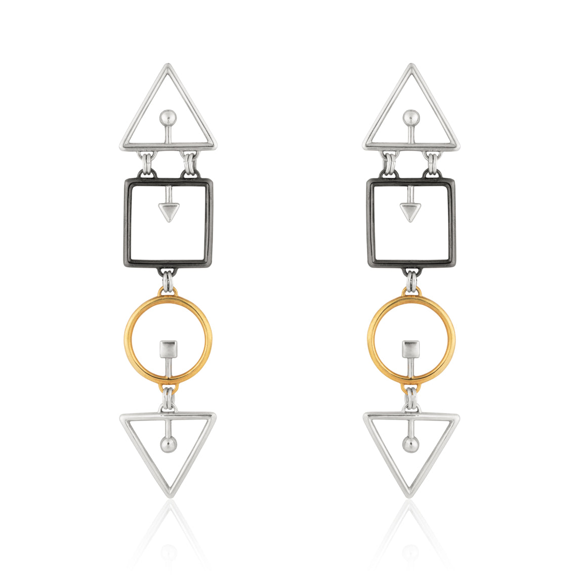 Squared and Circled Triangulation Matched Pair of Earrings