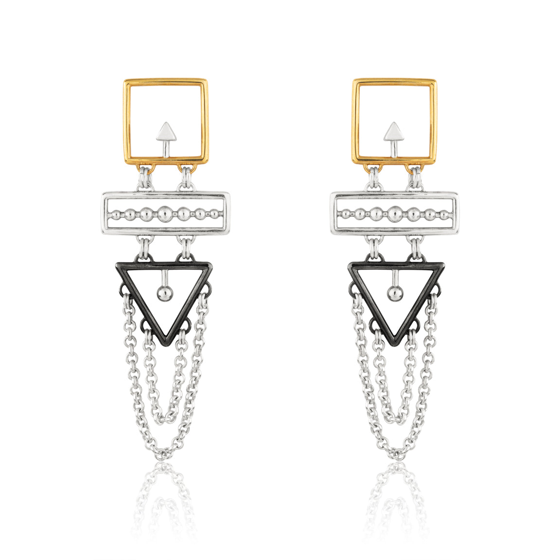 Squared and Chained Triangulation Pair of Earrings