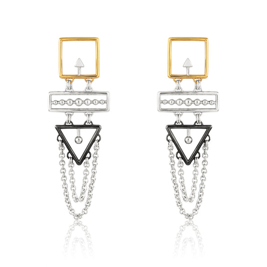Squared and Chained Triangulation Pair of Earrings